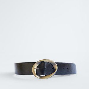 Zara Black Leather Belt With Metal Buckle 2555/212